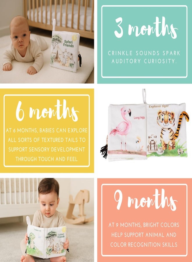 Ali+Oli Baby Cloth Book – Soft Sensory Crinkle Book with Textured Tails for Infants 0-12 Months – Early Learning Touch & Feel Tummy Time Toy – Newborn Shower Gift - Safari Friends - Image 5